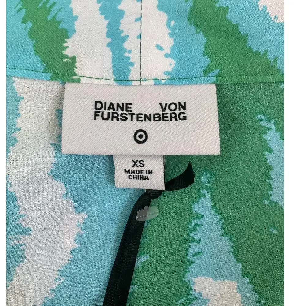 New Diane Von Furstenberg Women's Long Satin Disco Zebra Green Robe XS